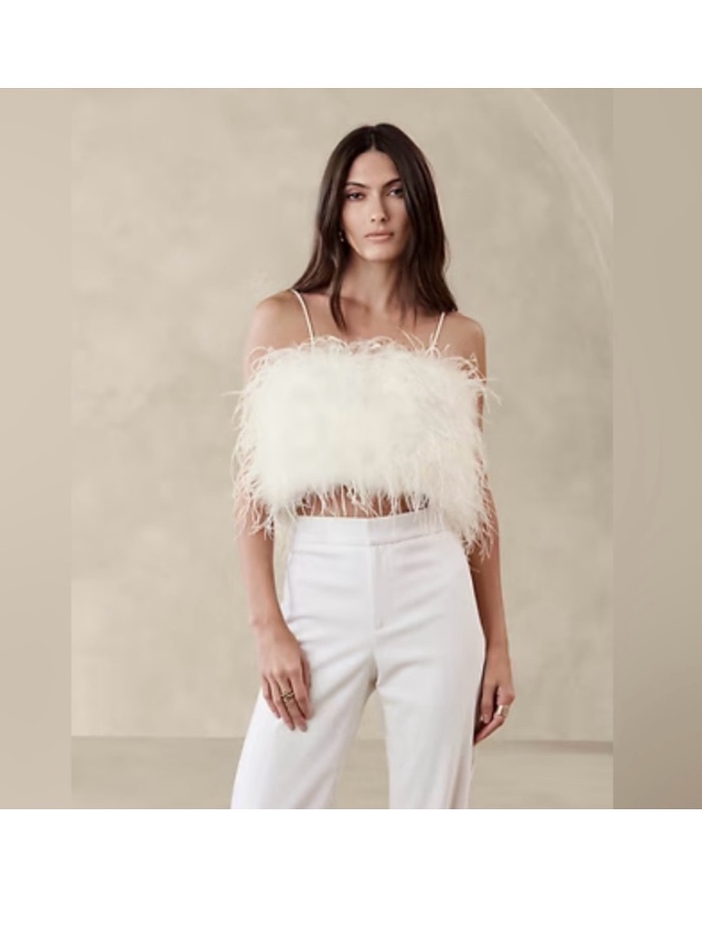 Banana Republic Ostrich Feather White Crop Top